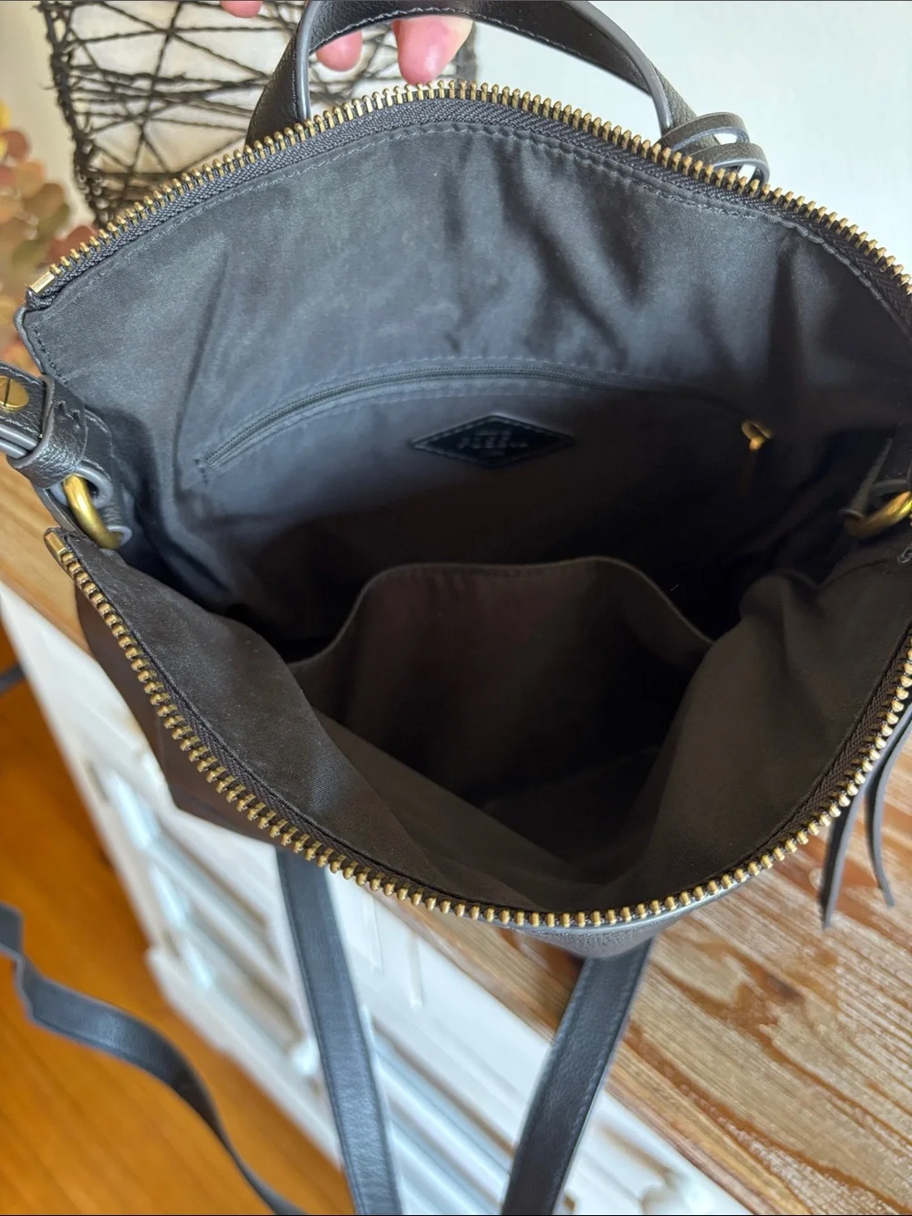 Black Leather Convertible Shoulder/Backpack with Key Charm